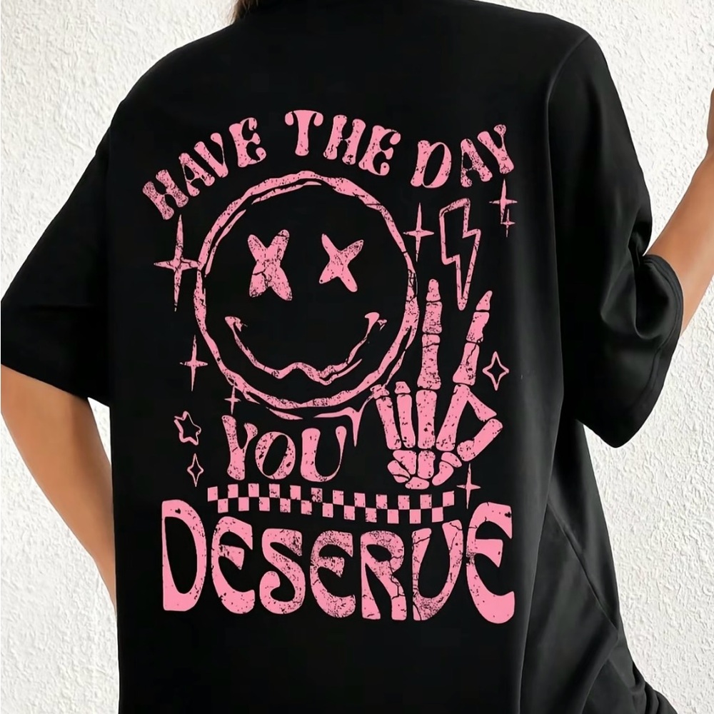 Black T-Shirt with Pink Graphic Design